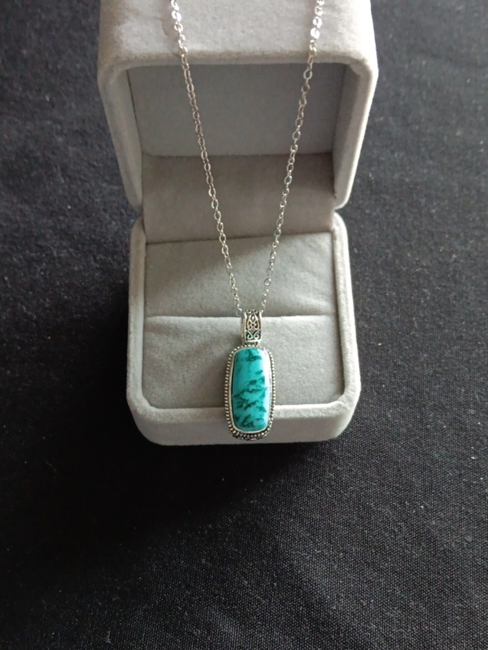 Sterling Silver Turquoise Pendant Necklace - Blue Green Stone